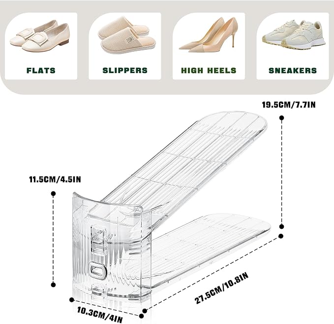 FENRUNXU Shoe Slots Organizer for Closet,16 Pack Shoe Stacker Shoe Rack Organizer for Closet Space Saver Storage Shoe Holder Organization(Transparent) - Image 2