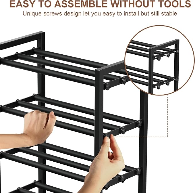 4-Tier Expandable Shoe Rack, Adjustable Shoe Shelf Storage Organizer Heavy Duty Metal Free Standing Shoe Rack for Entryway Closet Doorway (Black) - Image 5