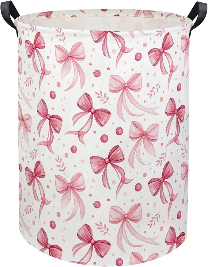 HIYAGON Butterfly Baby Laundry Basket Baby Hamper for Nursery Girl Kids Butterfly Hamper Cute Kids Toys Storage Bin Organizer Butterfly Room Decor for Home(Pink Bowknot) by HIYAGON