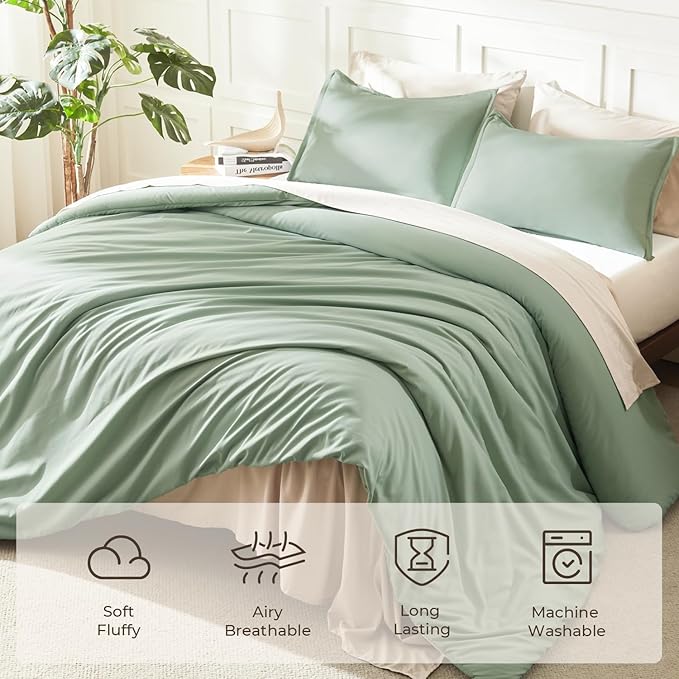 Litanika Twin/Twin XL Comforter Set Sage Green, 2 Pieces Comforter Sets Soft Down Alternative Comforter All Season Quilt Blanket (66x90In Comforter & 1 Pillowcase)