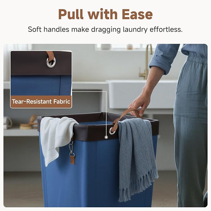 StorageWorks 160L Laundry Basket with Wheels, Large Rolling Hampers for Clothing Organizer, Dirty Clothes Basket for Hotel, Home, Closet, Dorm, Blue - Image 5