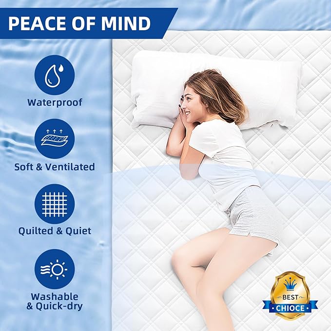 Padded Twin Mattress Protector, Breathable Waterproof Mattress Pad Cover Fitted Deep Pocket 8"-21", Soft Noiseless Mattress Cover Washable Cooling for Home Dorm Bedroom, White