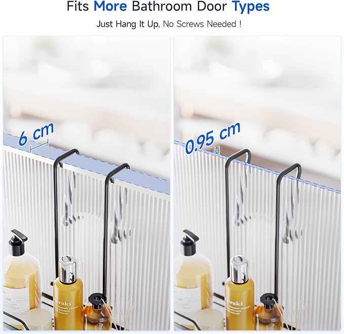Skyapex Shower Caddy Over the Door Organizer: Bath Rack Hanging Over Glass with Hooks - Storage Shelf Inside Bathroom for Shampoo - Matte Black - Image 4