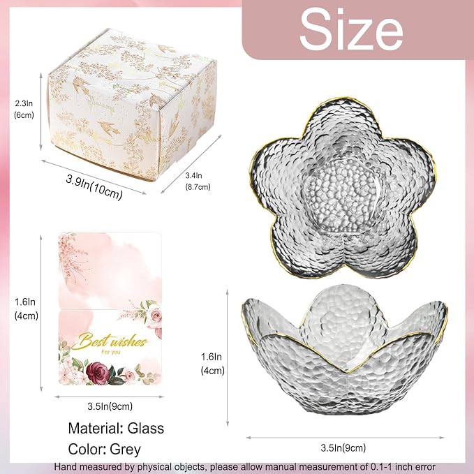 Grey Flower Jewelry Dish Glass Ring Dish Jewelry Tray Cute Vanity Organizer Room Decor Aesthetic Nightstand Bathroom Decor Trinket Dish Ring Holder Dish House Warming Gifts Stocking Stuffers for Women - Image 4