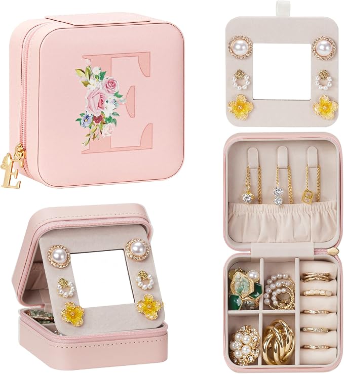 Enthralite Travel Jewelry Box for Girls: Traveling Jewelry Case Gift for Women - Mini Organizer for Necklaces Earrings Pink E by Enthralite