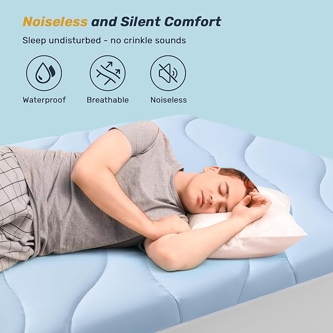 Unikome Ultra Soft Waterproof Mattress Pad King, Cooling Mattress Protector for Hot Sleepers, 5-Layers Noiseless Washable Mattress Cover with 8"-21" Deep Pocket (Light Blue, 78x80)