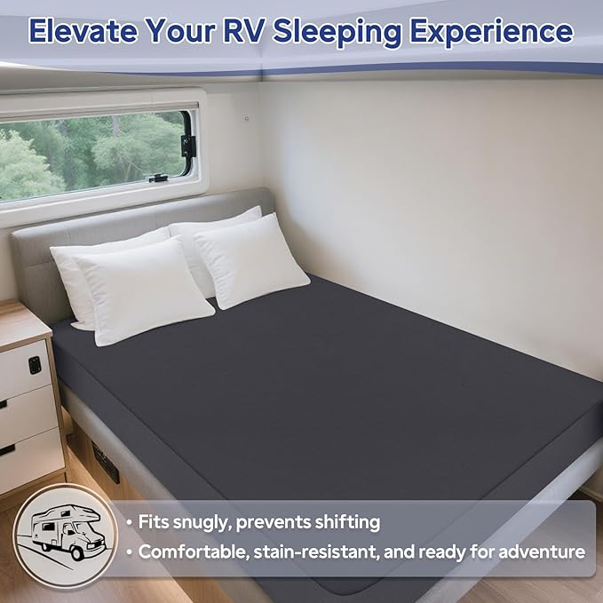 RV King Mattress Protector, Waterproof Mattress Cover with 14" Deep Pocket Bed Cover, Fitted Sheet Style Noiseless Breathable Machine Washable, Dark Gray (72'' X 80'')
