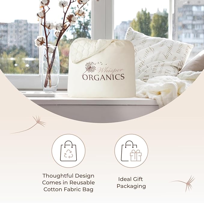100% Cotton Organic Mattress Protector - Breathable & Cooling Mattress Protector Queen Size - Premium 300GSM Quilted and Noiseless Machine Washable Organic Cotton Mattress Protector (Ivory, Twin)