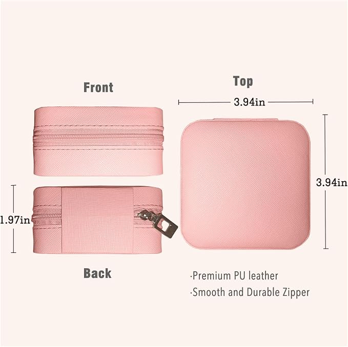 Small Travel Jewelry Box, Portable Mini Jewelry Leather Box Jewelry Ring Organizer Case Storage Holder Gift Boxes for Girls Women, Pink - Image 5