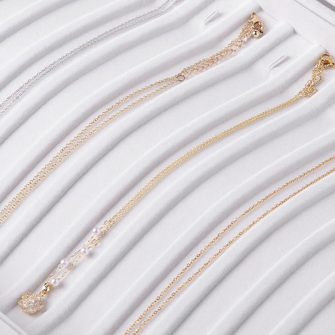 Frebeauty 15 Hooks Necklace Tray,Neckalce Organizer with Clear Lid,Velvet Necklace Holder Box,Jewelry Organizer for Pendants Chains,13.8x9.5x2 inches Necklace Jeweley Tray for Women(White) - Image 6