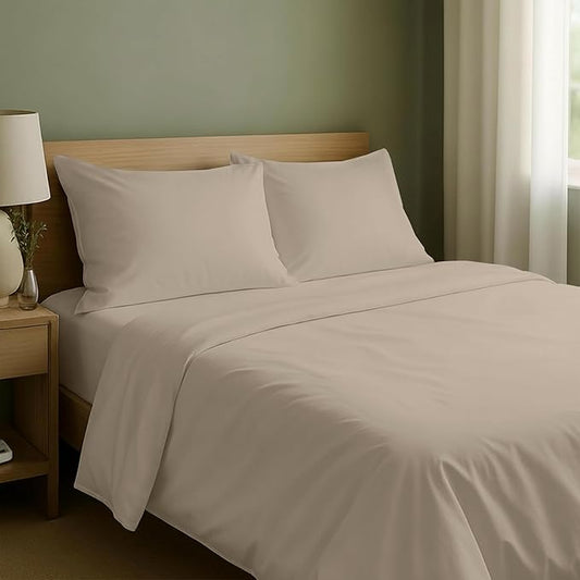 California Design Den King Size Sheets Set - Natural 100% Cotton Sheets King Size with Deep Pockets, Soft Sateen Weave, Breathable and Durable Bedding Set Beige (Warm Taupe)