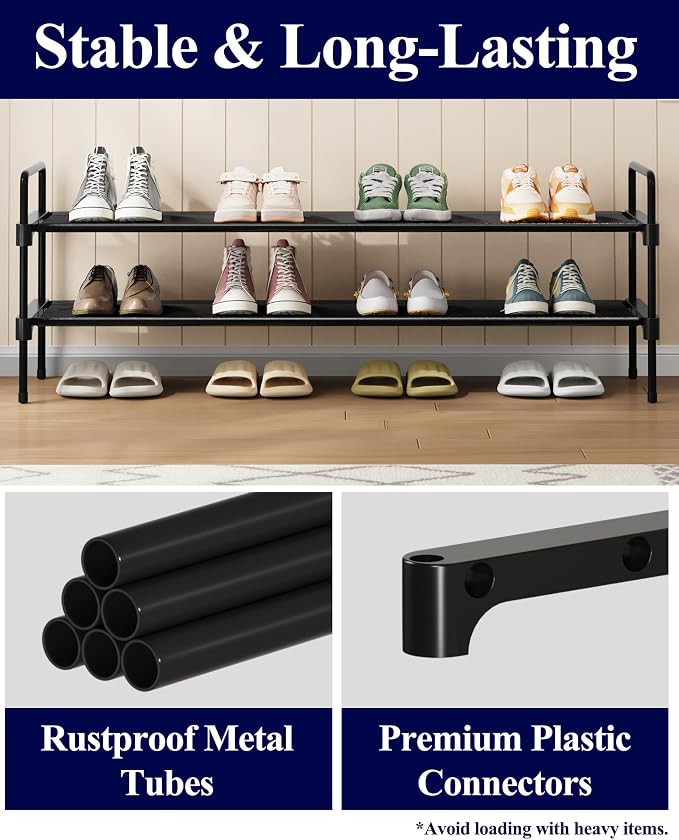 Kitsure Shoe Rack for Closet, Shoe Organizer for Front Door Entrance, Stackable Shoe Shelf, Detachable Closet Organizers and Storage, 36.1" Wide - 2 Tiers, Black - Image 5