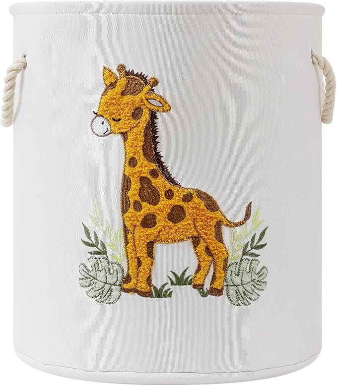 Kids Laundry Basket Baby Hamper for Nursery, Canvas 58L Large Dirty Clothes Hampers with Drawstring Closure, Jungle Theme Baby Basket, Animal Baskets Toy Laundry Hamper, Safari Nursery Decor, Giraffe by INough
