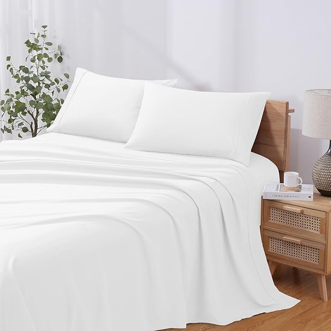 Modern Threads Soft Microfiber Solid Sheets - Luxurious Microfiber Bed Sheets - Includes Flat Sheet, Fitted Sheet with Deep Pockets, & Pillowcases White California King