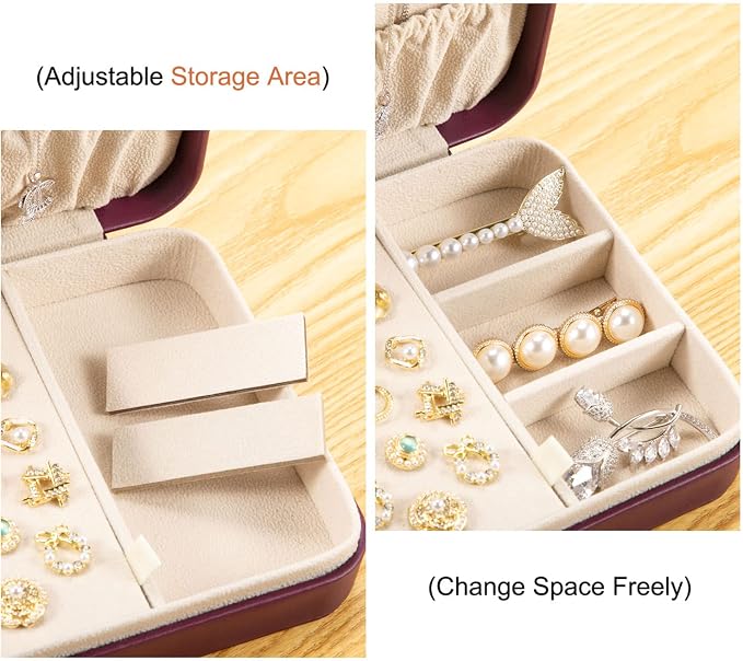LANDICI Small Jewelry Box for Women Girls, PU Leather Travel Jewelry Case, Portable Jewelry Organizer Storage Holder Display for Ring Earrings Necklace Bracelet Bangle Men Kids Gift, Purple - Image 4