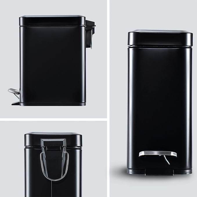 Home Zone Living 1.3 Gallon Small Bathroom Trash Can with Lid and Step Pedal, Stainless Steel Wastebasket with Slim Design for Home and Office, Matte Black, 5 Liters - Image 9