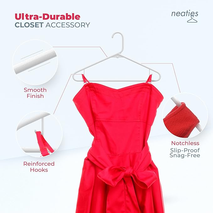 Neaties Plastic Hangers 45 Pack - Made in the USA - 6lb Capacity Standard Clothes Hangers with Strap Hooks for Dresses, Lingerie, Shirts, Pants, and Jackets - White & Mint - Image 5
