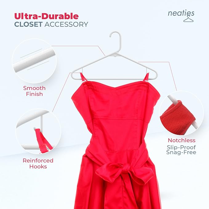 Neaties Plastic Hangers 150 Pack – Made in The USA – 6lb Capacity Standard Clothes Hangers with Strap Hooks for Dresses, Lingerie, Shirts, Pants, and Jackets – Pink - Image 5