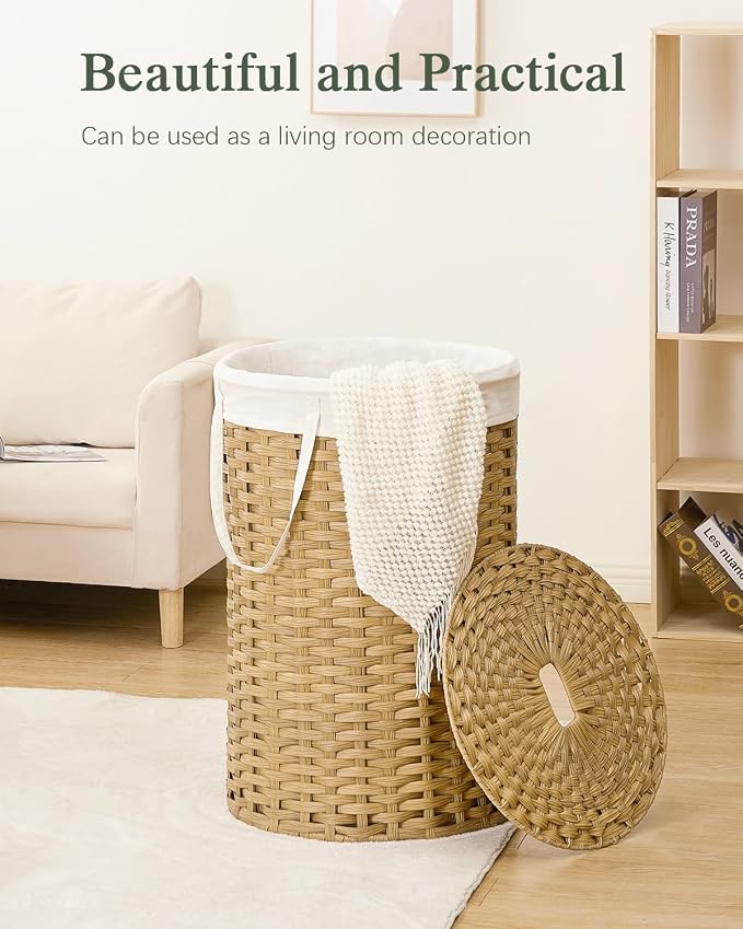 SETVSON Large Laundry Hamper Laundry Basket Round 34.3 Gal (130 L) Handwoven Wicker Laundry Baskets Rattan Laundry Basket with Laundry Bag Handles 2 Mesh Bags for Living Room Bedroom Natural - Image 7