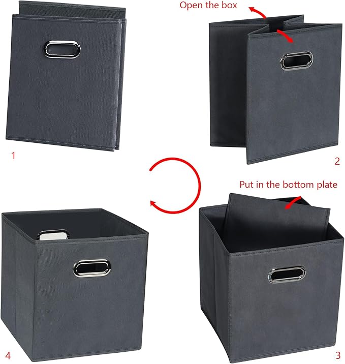 Fabric storage bins Cubes, Fabric Cube Organizer with Handle, Foldable Cube Bins for Cloth or Accessary Storage, 11x11x11, Set of 10, (Gray) - Image 6