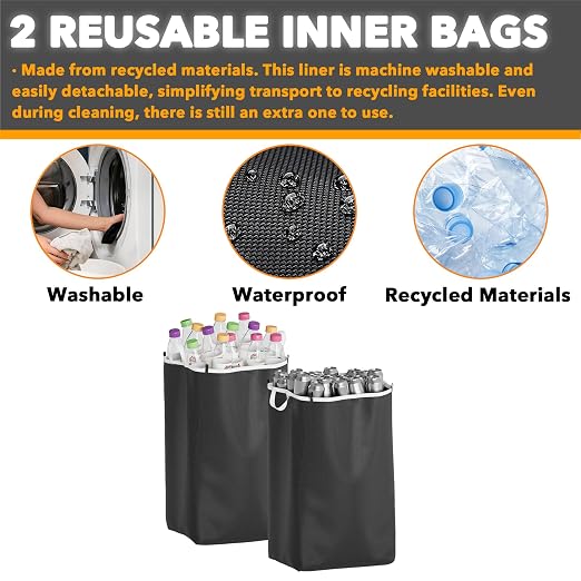 SpaceAid Recycling Bin for Kitchen 26 Gallon, 100L Recycle Bin with Lid and 2 Reusable Inner Bags, for Bottle Can Glass Plastic Stickers, White - Image 3