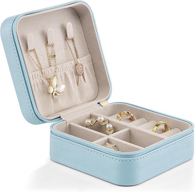 Vlando Small Travel Jewelry Box Organizer Display Case for Girls Women Gift Rings Earrings Necklaces Storage, Blue by VLANDO