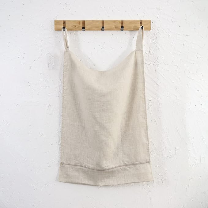 Linen Hanging Laundry Bag, 100% Linen Over The Door Laundry Hamper with Buttons and Zipper, Space Saving Door Hampers for Laundry Dirty Clothes Home Travel, Linen - Image 5