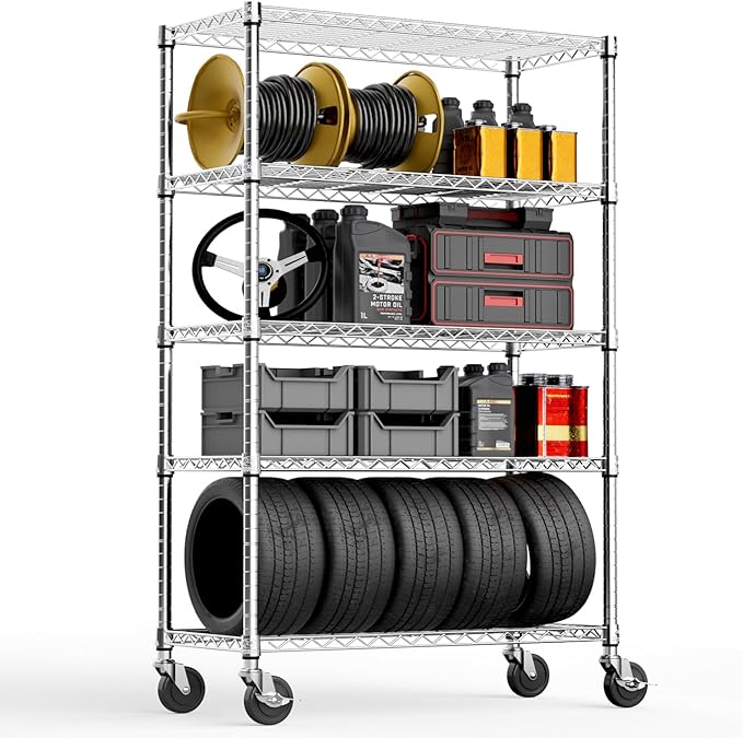 M MZG 5-Shelf Storage Shelves,Wire Shelving Heavy Duty Metal Storage Shelving Unit Adjustable Garage Shelving Rack Pantry Kitchen (Chrome, 5 Tier,17.7" D x 47.2" W x 76.7" H) by MEIGAOPLASTICANDMETALHKCOLIMITED