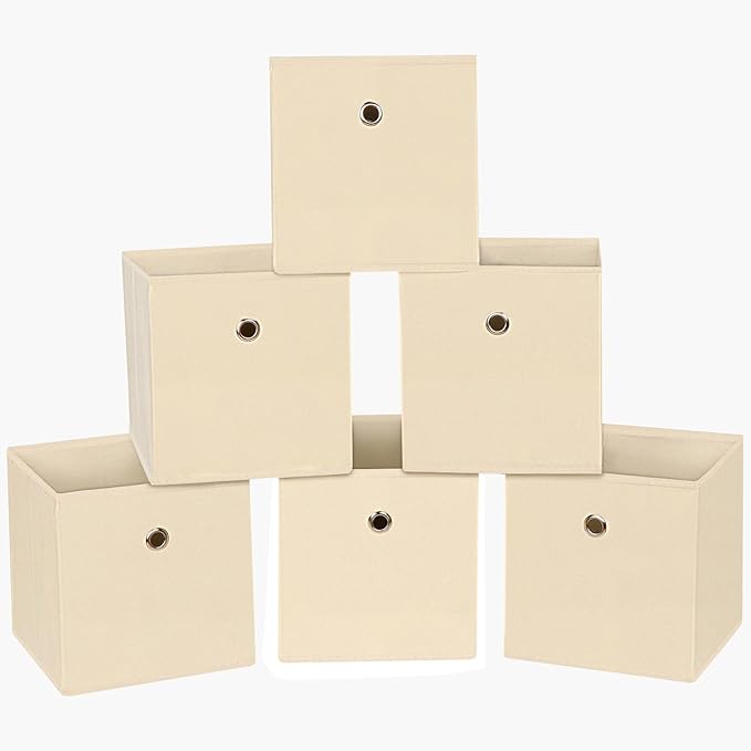 Foldable Storage Cubes Bins ,11 Inch Cloth Storage Cube Fabric Storage Box Cubes Organizer Baskets with Handles for Home Organizer Set of 6 (Creamy-White) by NieEnjoy