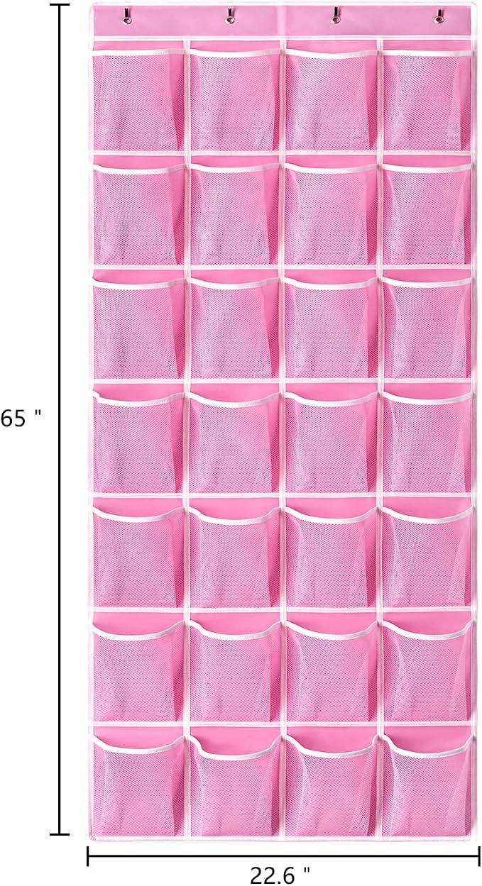 KEEPJOY 28 Pocket Over The Door Shoe Organizer, 2Pack Hanging Shoe Organizer for Door, Hanging Door Shoe Holder Rack with Mesh Pockets Large Size 65 x 23 inch (Pink-2Pack) - Image 2