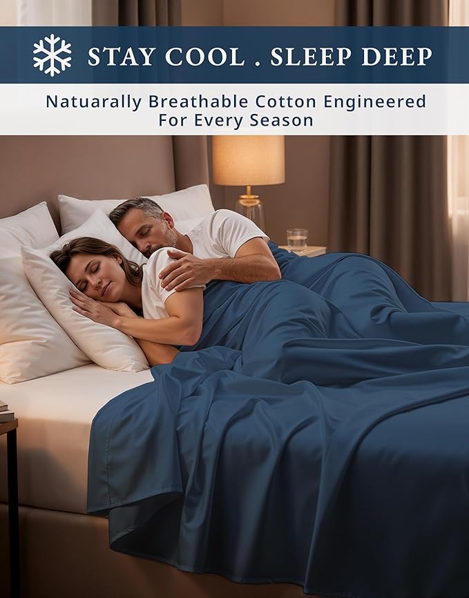 LANE LINEN 100% Egyptian Cotton Bed Sheets Full Size, Long Staple Mercerized Cotton Bedding Sheets, Luxury Hotel Like Thick 15 inch Deep Pocket Full Sheet, Reinforced French Seams -Estate Blue