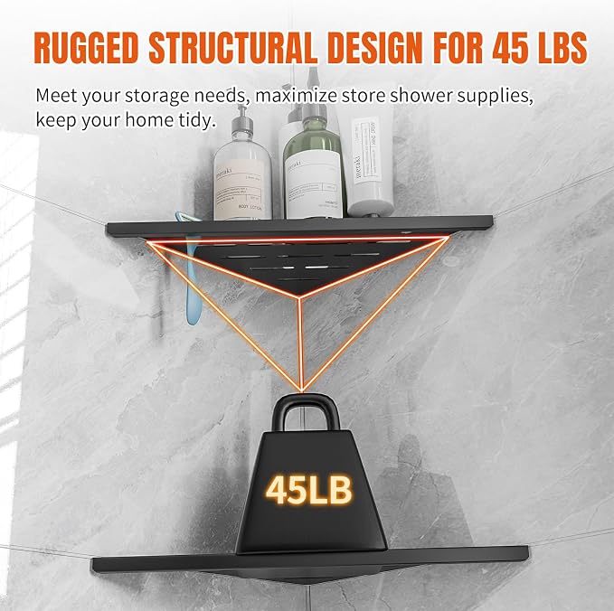 Corner Shower Shelves with Razor Hole, Modern Sturdy Shower Caddy, 10" 304 Stainless Steel Shower Organizers Bathroom Shelf for Tile Wall, No Drilling Grout Mount Shelf for Shower,Bathroom Accessories - Image 5