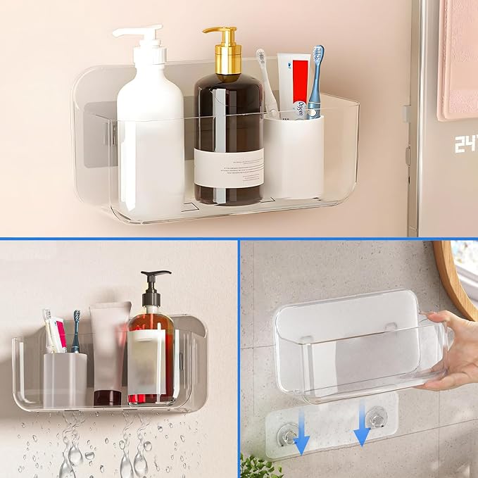 Diesisa Acrylic Wall Mount Organizer - 5.1" D x 10.9" W x 6" H, Large Size Adhesive Wall Self - Shower Caddies Organizer - Bathroom Shelves with Self Adhesive Tape for Bathroom, Kitchen - Large Size - Image 8