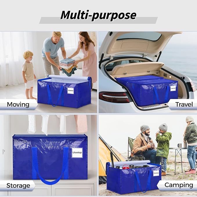 16 Pack Extra Large Heavy Duty Moving Bags, Blue Storage Bins with Lids, Reinforced Handles & Heavy-Duty Zippers Moving Boxes Storage Bags Totes for Clothes Packing, Dorms, College Supplies, Blue - Image 6