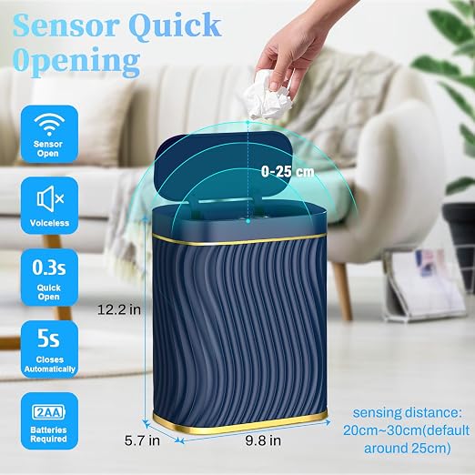 Ogikey Bathroom Small Trash Can with Automatic Touchless Lid, 2.6 Gallon Smart Garbage Can Narrow Waterproof Trash Bin for Bedroom, Office, Living Room - Image 2