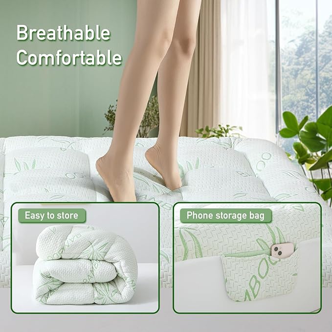Extra Thick Mattress Topper Full Size, Waterproof Soft Viscose Derived from Bamboo, Pillow Top Mattress Pad, Mattress Cover 1000GSM Filling with Deep Pocket for Back Pain Relief