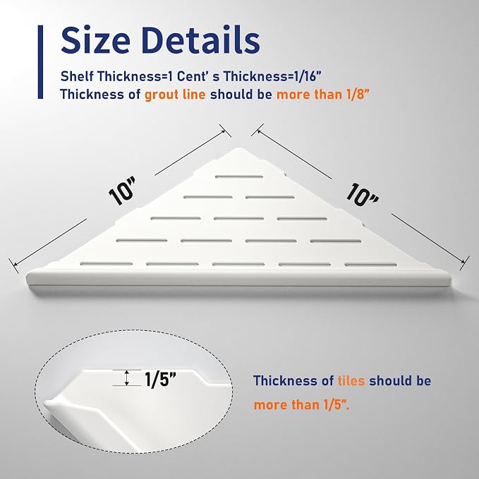 Corner Shower Shelf, 304 Stainless Steel with Slot Design for Bathroom Storage, Grout in Shelf for Tiled Wall (White, 10"-2 Pack) - Image 5