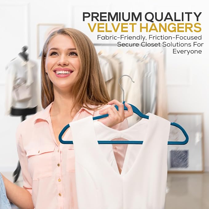 Techzoo Premium Velvet Hangers 50 Pack Ultra Thin Non Slip Adult Felt Space Saving Slim Suit Hanger for Closet Heavy Duty Coat Pants Jackets Dress Hangers 360° Swivel Hook Hold Upto 10 lbs Blue - Image 5