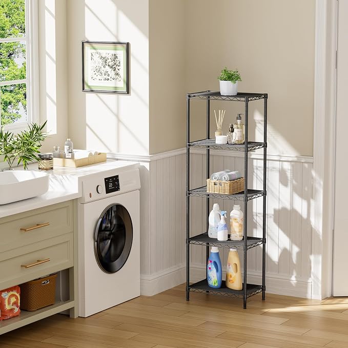 SINGAYE Metal Shelves Wire Shelving：Storage Rack Standing Units Shelf for Kitchen Laundry Bathroom Closet Organizers Pantry Narrow Mesh Adjustable 10" D x 16" W x 55" H Black - Image 8
