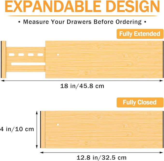 Bamboo Drawer Dividers 4" High, 12.8-18" Adjustable Drawer Organizers for Clothes,Expandable Dresser Separators in Bedroom/Kitchen/Bathroom/Office Organization and Storage,4 Pack - Image 5