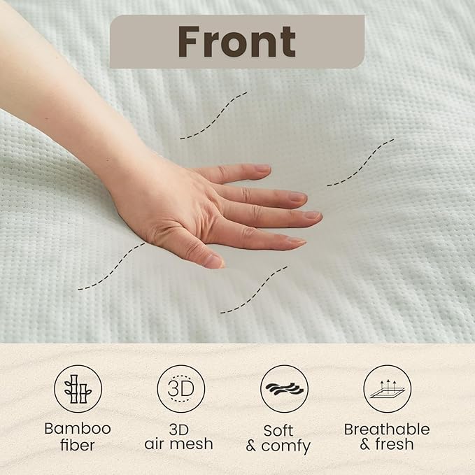 QUIETSEA Reversible Queen Mattress Topper Egg Crate Memory Foam Mattress Topper, Bamboo Viscose Mattress Pad Queen, Noiseless Waterproof Mattress Cover with Deep Pocket Stretches up to 21", 60" x 80"