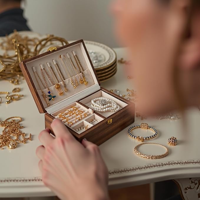 Wooden Jewelry Box For Women Jewelry Organizer Box With Lock 2 Layer Jewelry Holder Organizer For Necklace Ring Earring - Image 5