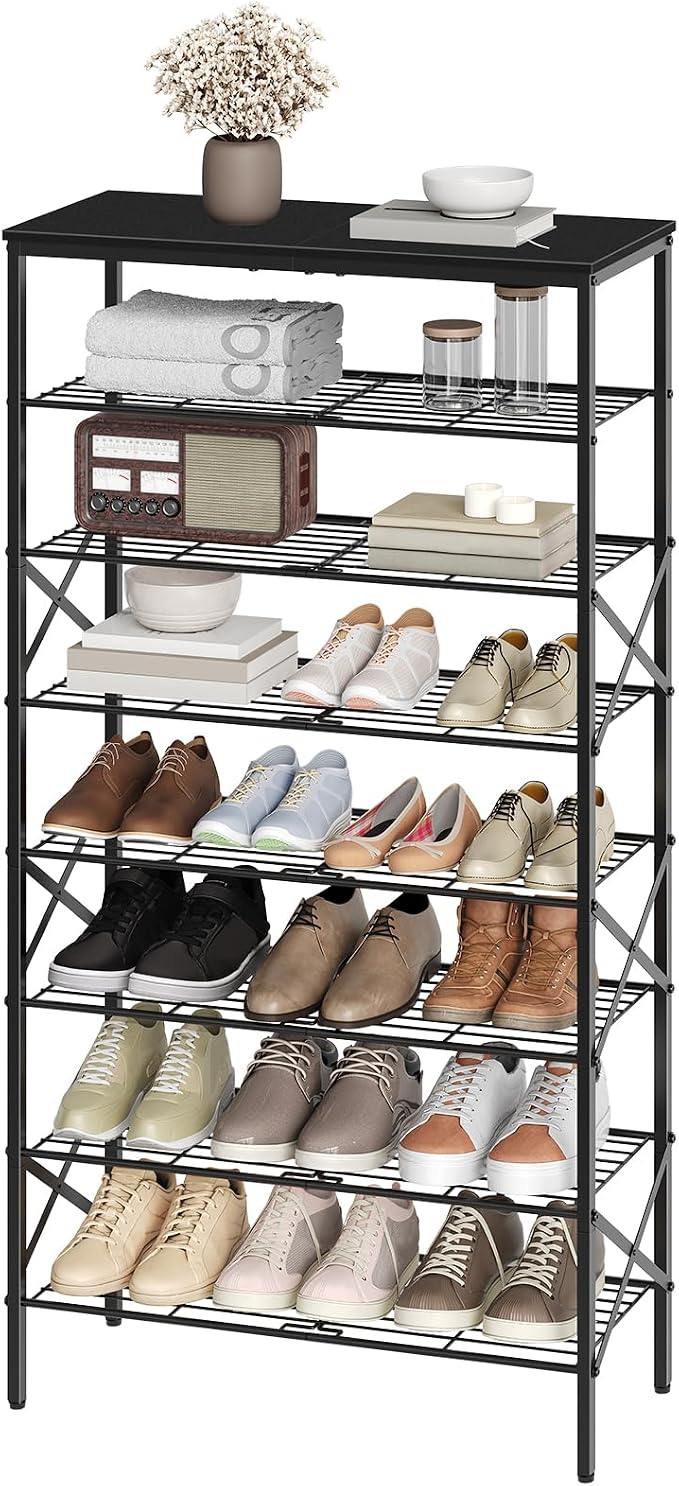 YATINEY 8 Tier Shoe Rack, Large Capacity Shoe Storage Organizer Holds 32 Pairs, Sturdy and Stable, for Entryway, Hallway, Closet, Dorm Room, Black SS08BB - Image 8
