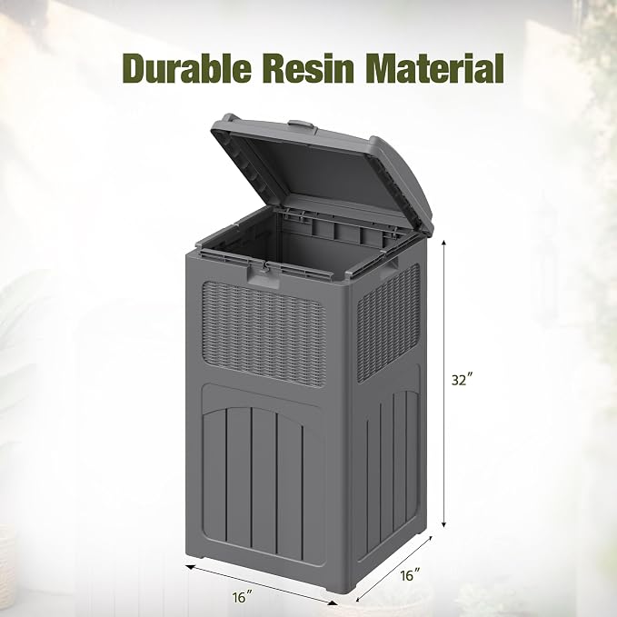 Devoko 33 Gallon Outdoor Trash Can with Dual Lid, Heavy Duty Waterproof Resin Garbage Bins Outside, Hideaway Waste Bins for Patio, Outside Pool, Backyard and Deck (2, Gray) - Image 7