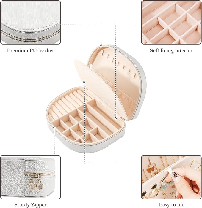 ProCase Travel Size Jewelry Box, Large Portable Seashell-Shaped Jewelry Case, 2 Layer Jewelry Organizer in PU Leather for Women -Silver - Image 5