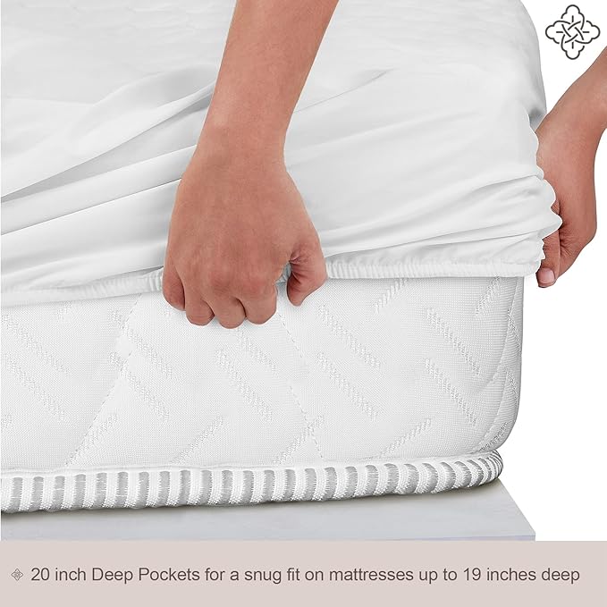 Bioweaves 100% Organic Cotton Mattress Pad Cover, GOTS Certified Cooling 300 GSM Quilted Fitted Mattress Topper & Protector with Soft Cotton Wadding - White, 20 Inch Deep Pocket, Full