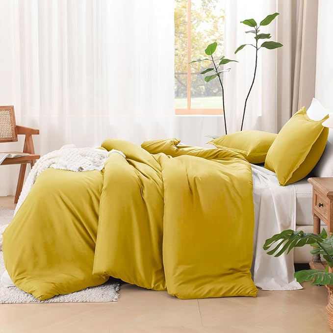 Litanika Comforters Twin XL Size Mustard Yellow, 2 Pieces Lightweight Solid Bedding Set & Collections, All Season Fluffy Bed Set (68x92 Inches Comforter & 1 Pillowcase)