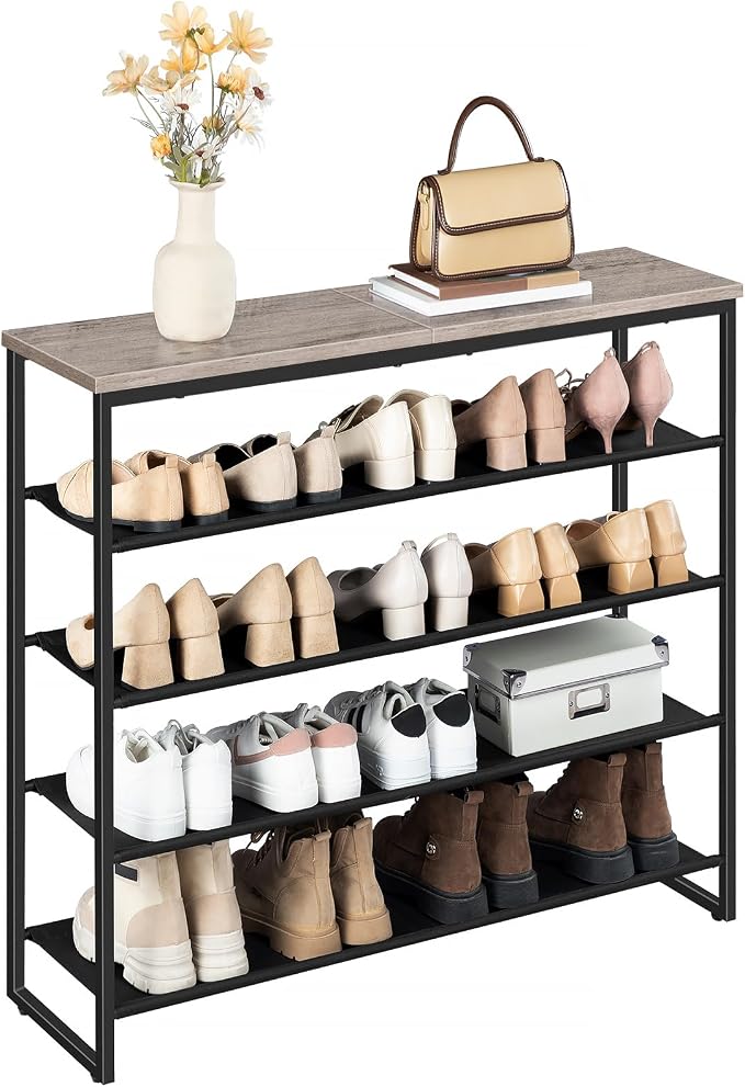 HOOBRO Shoe Rack, 5 Tier Shoe Storage Organizer with 4 Oxford Fabric Shelves and Top Panel, Holds 16-20 Pairs of Shoes, for Entryway and Closet, Industrial, Greige and Black BG50XJ01 - Image 8
