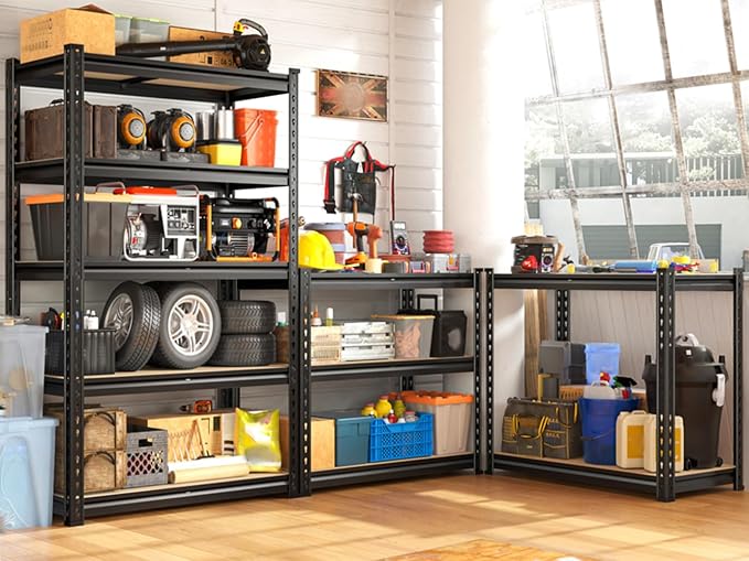 REIBII Set of 2 Storage Shelves 5 Tier Garage Shelving Heavy Duty Metal Shelving 2000LBS Garage Shelves Adjustable Metal Shelf for Kitchen Warehouse Pantry Commercial Use 27.6" Wx11.8 Dx60 H - Image 2