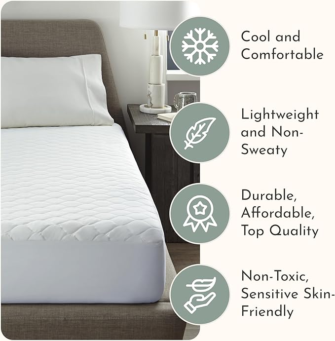 100% Cotton Organic Mattress Protector | Breathable & Noiseless Quilted GOTS Organic Mattress Pad with Premium 300GSM Durability | Machine Washable Bed Protector with Deep Pocket (White, King)
